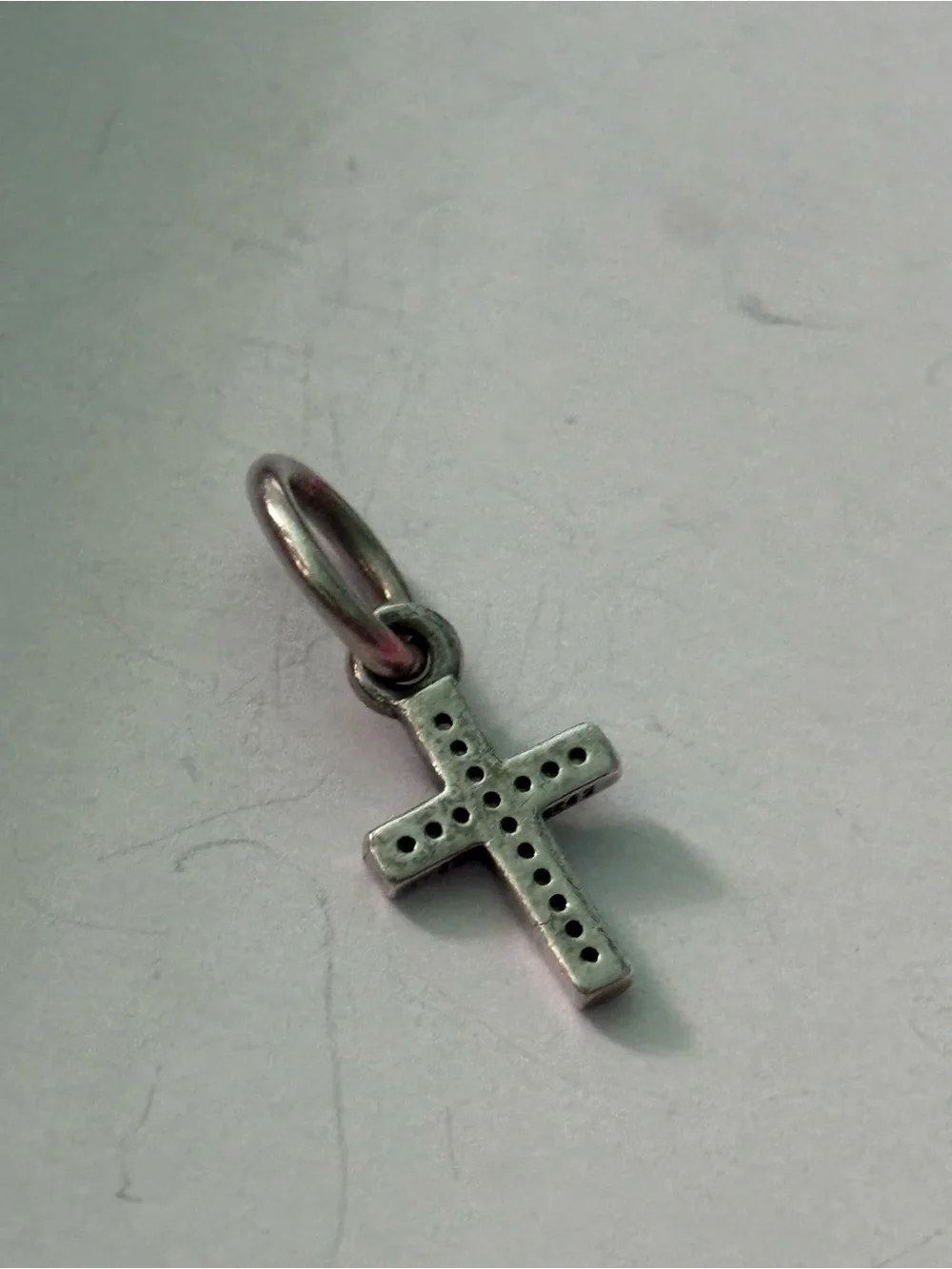 Pandora Silver Cross Charm with Clear Stones